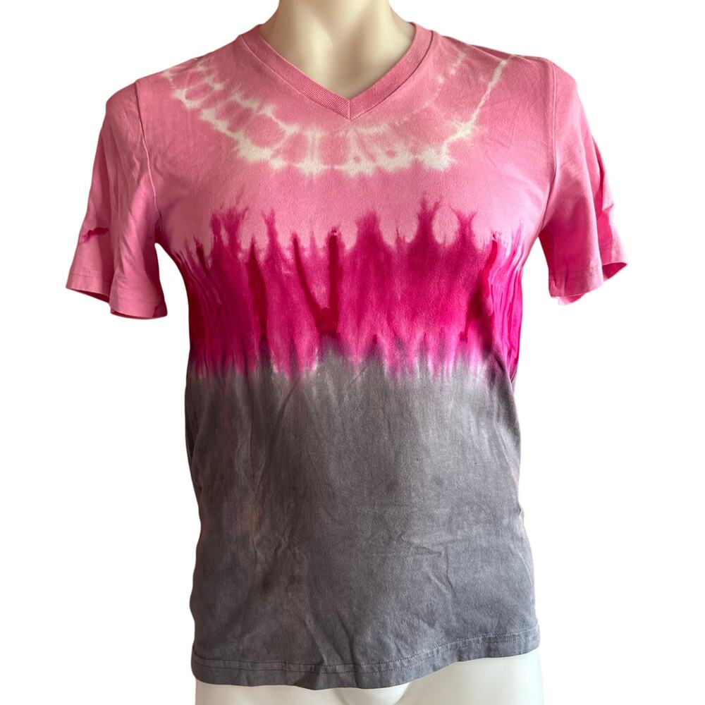 T-Shirt Size Small Pink Grey Tie Dye Soft Cotton V-Neck Hippie Brand New